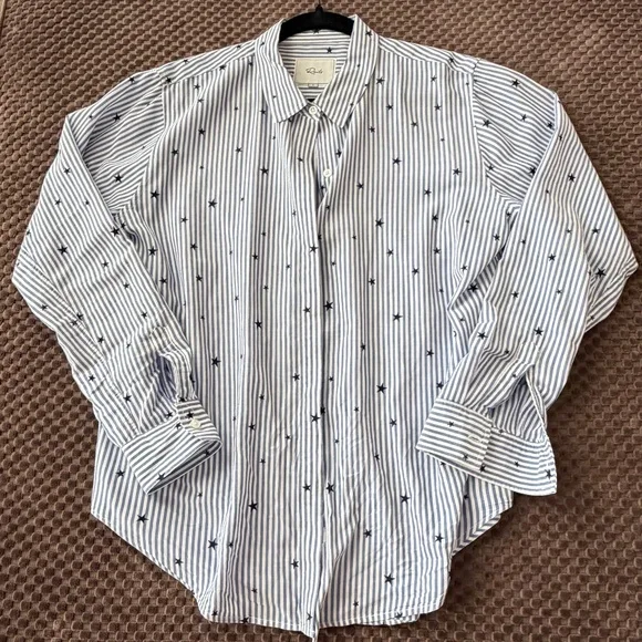 Rails Taylor Blue Stripe Navy Star Button Down Shirt Large - Picture 2 of 7